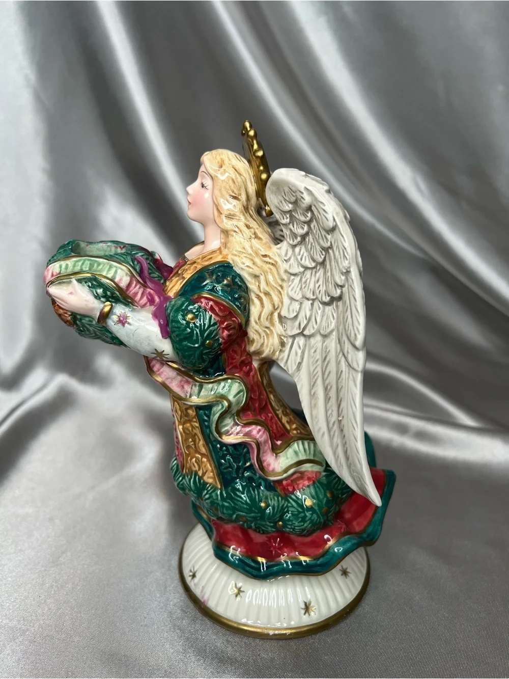Fitz and Floyd Hand-Painted Angel in Green, Red, Gold and White
